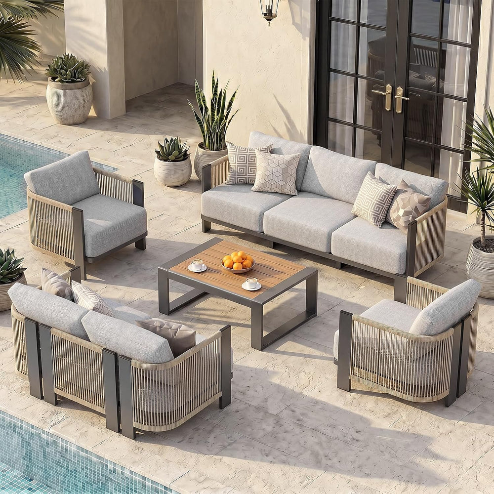Luxury Patio Furniture Set, 5-Piece Curved Outdoor Furnitrue Set with Weather...