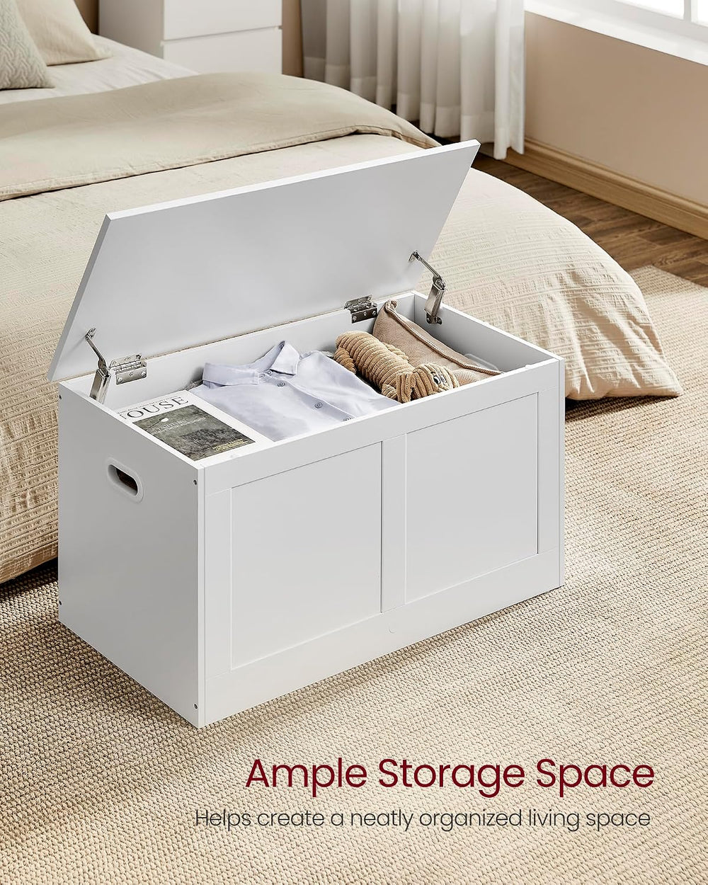 VASAGLE Storage Chest with 2 Safety Hinges, 15.7 x 31.5 x 18.3 Inches