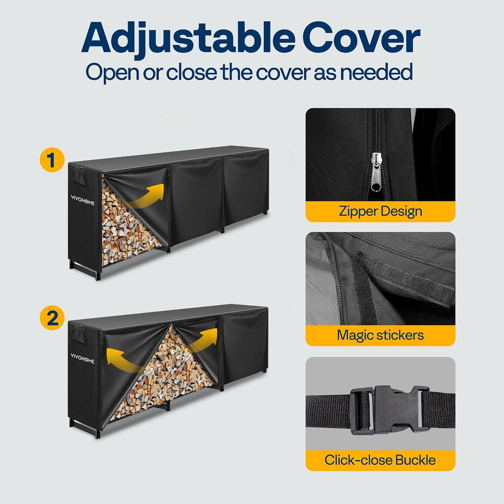 VIVOHOME 10 ft Heavy Duty Firewood Rack Outdoor with Cover, Black