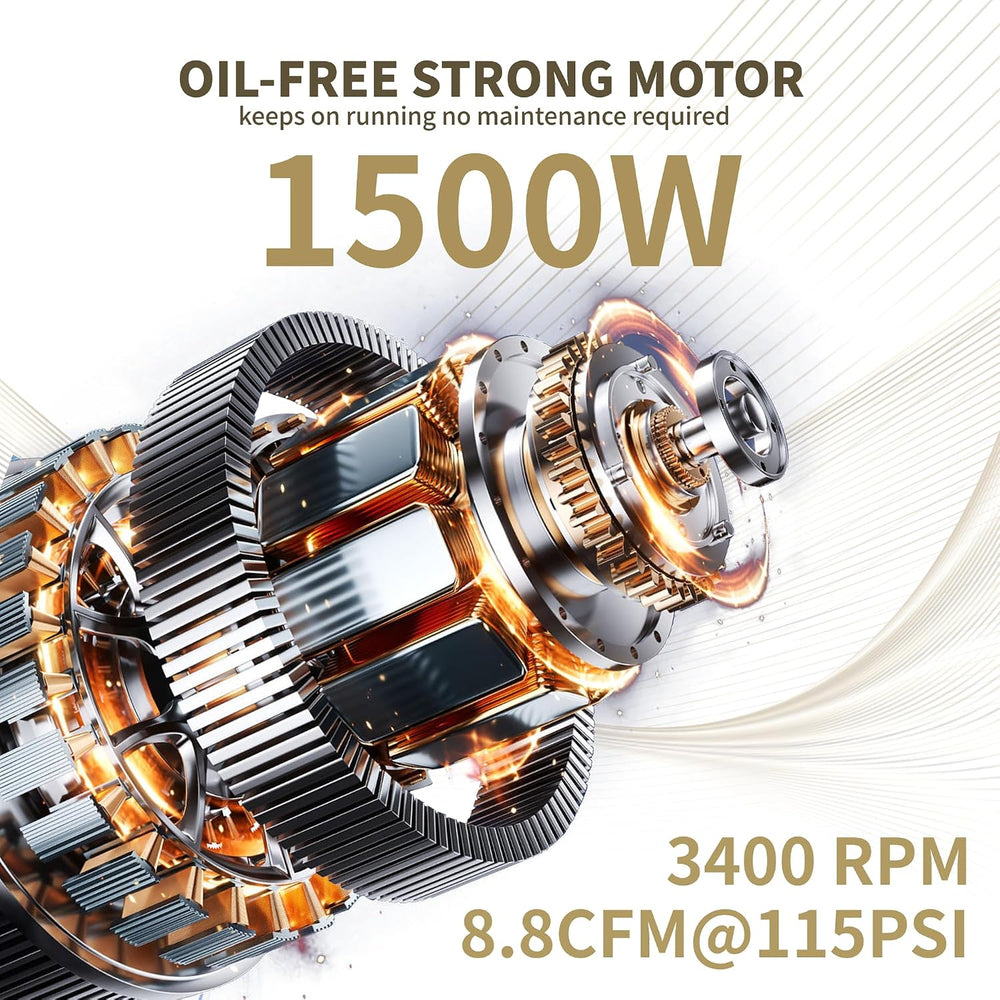 BairDplusL 14.5 Gallon Ultra Quiet Air Compressor 110V/60Hz 1.5HP 8.8CFM MAX ...
