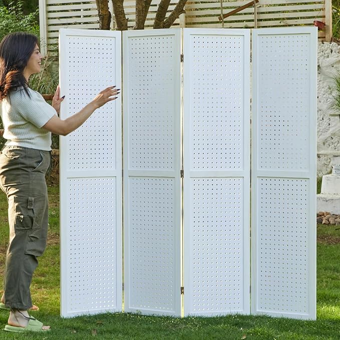 Room Divider Freestanding Folding Pegboard Privacy Screen 4-Panel Display Stand