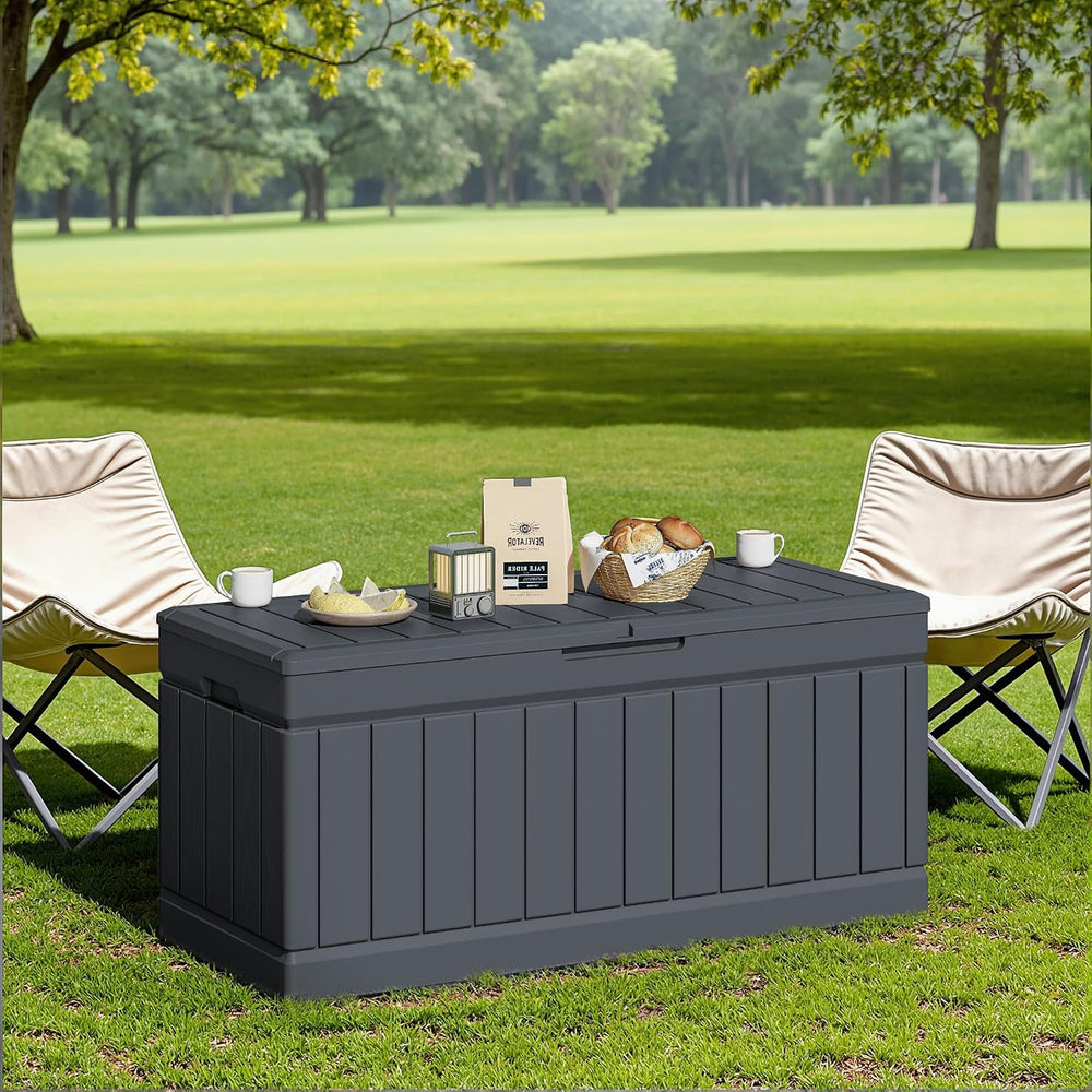 JUMMICO 78 Gallon Deck Box Waterproof Resin Outdoor Storage Box