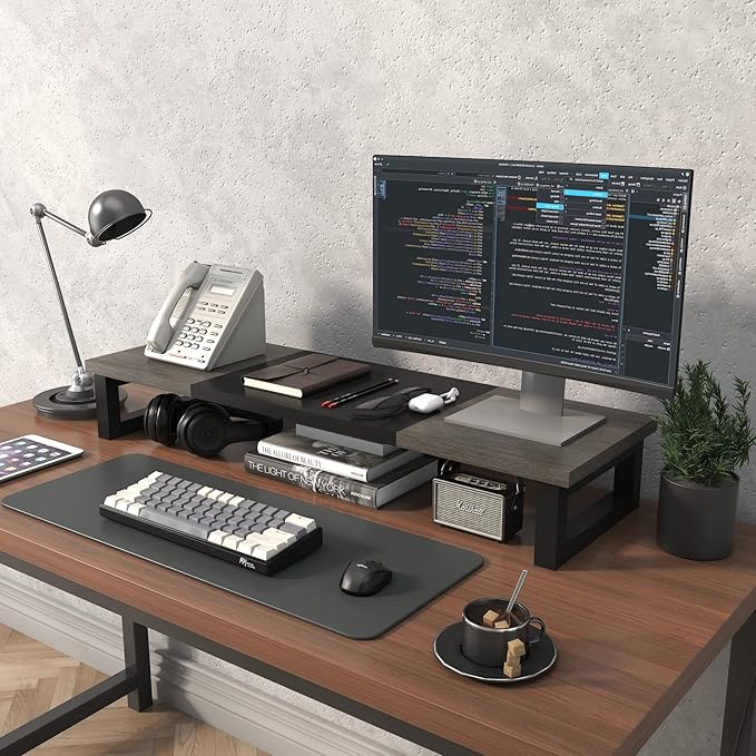 WESTREE Dual Monitor Stand Riser, Wood and Steel Monitor Stand Riser, Computer