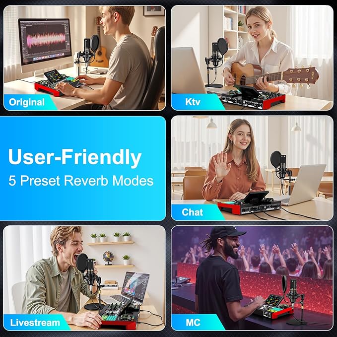 Podcast Microphone Bundle with Live Sound Card Audio Mixer, Podcast Equipment