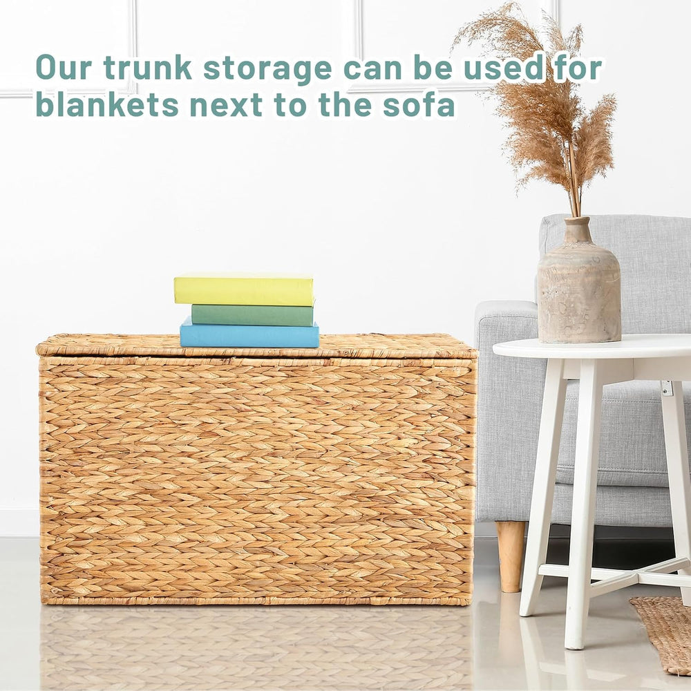 Wonderjune 30 x 17.7 x 17.7 Inch Water Hyacinth Wicker Storage Trunk