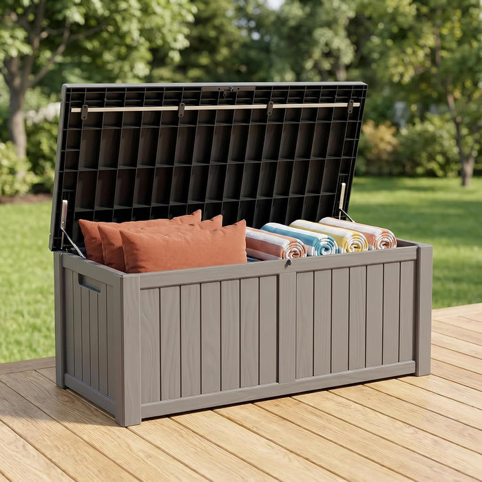 148 Gallon Resin Deck Box - Outdoor Storage Chest for Patio Furniture Cushions, Garden Tools, Pool Accessories & Backyard Organization Lockable Waterproof All-Weather, Easy Assembly