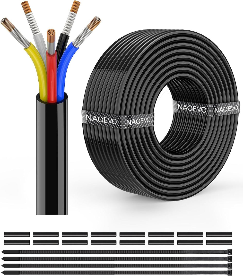 NAOEVO 16 Gauge Wire 5 Conductor Electrical Wire, 16 AWG Stranded PVC Cord