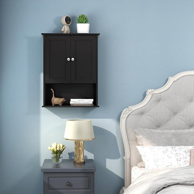 Black Wall Cabinet 24x30 Inch Wooden Over The Toilet Storage Cabinets