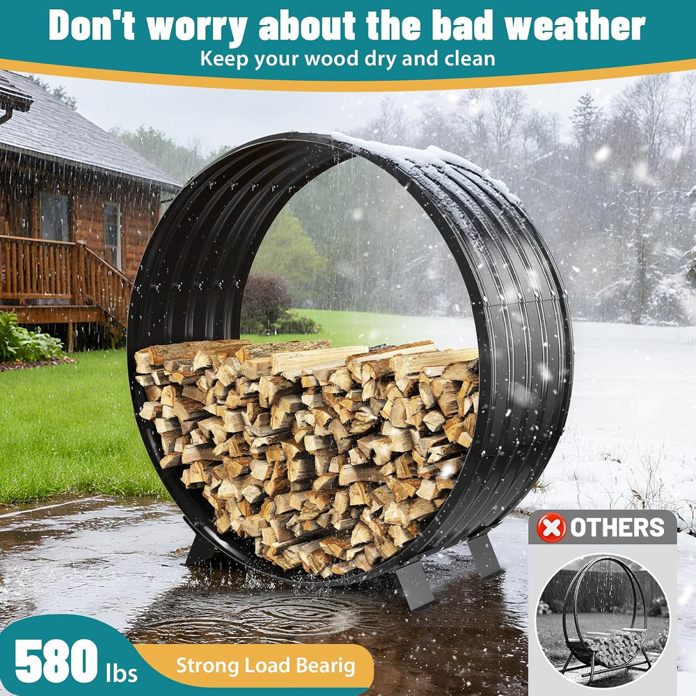 3.3 FT Diameter Round Firewood Rack with 4 Steel Legs Outdoor / Indoor
