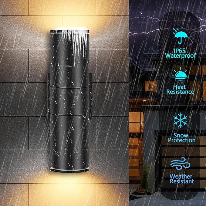 RIDALUX Dusk to Dawn Outdoor Wall Lights: 2 Pack Sensor Waterproof Cylinder Up