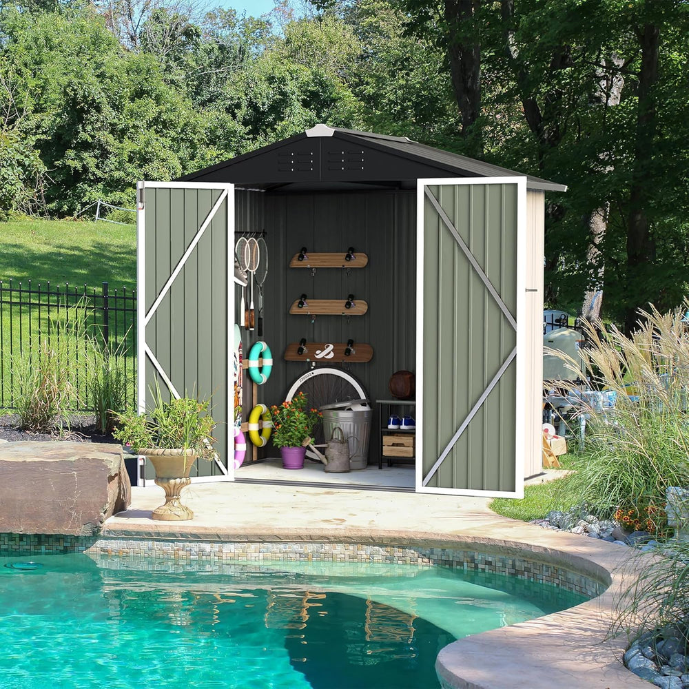 Furniwell 6x4 FT Outdoor Storage Shed, Metal Garden Sheds Outdoor Storage Hou...