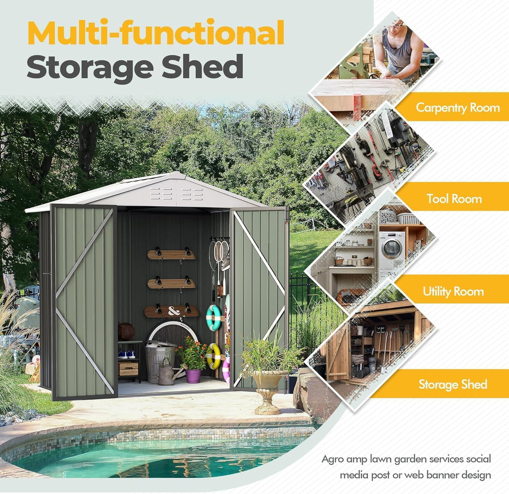 Furniwell 6x4 FT Outdoor Storage Shed, Metal Garden Sheds Outdoor Storage Hou...