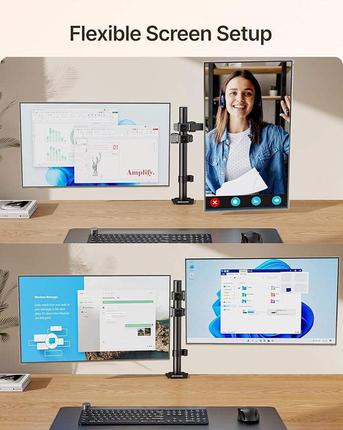 monTEK Dual Monitor Stand for 17"–32” Computer, Adjustable Height Stable