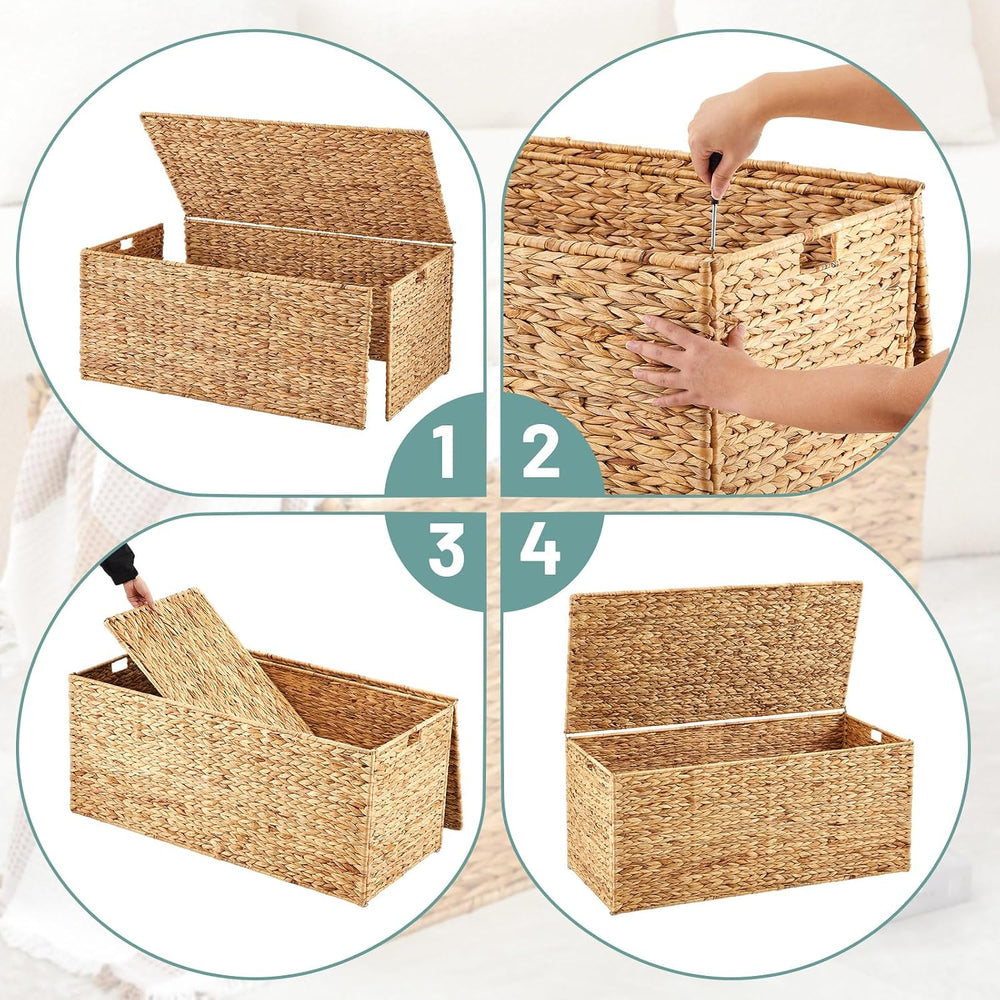 Wonderjune 42 x 20 x 18.5 Inch Water Hyacinth Wicker Storage Trunk