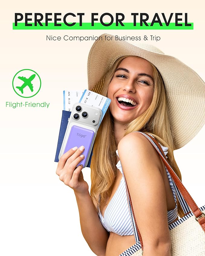 TG90° 2 Pack 5000mAh Power Bank, Small Portable Charge Built-in AC Plug and