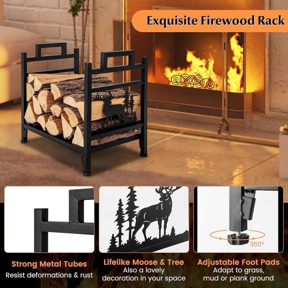 IRONMAX 18" Heavy Duty Firewood Rack with Bottom Tray and Handles