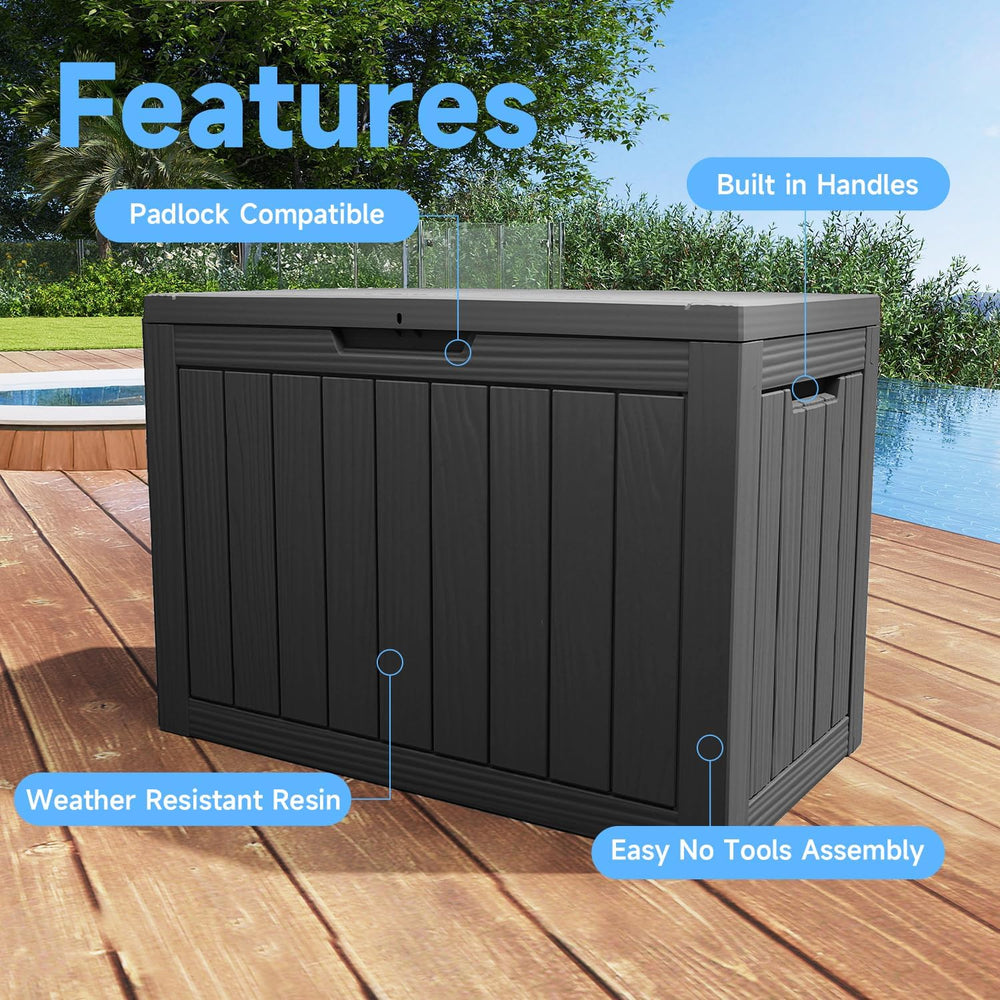 55 Gallon Outdoor Storage Box Waterproof, UV Resistant Resin Deck Box for Pat...