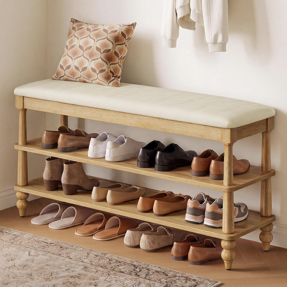 VASAGLE 2-Tier Shoe Bench, Wooden Entryway Bench, 39.4 Inches Width