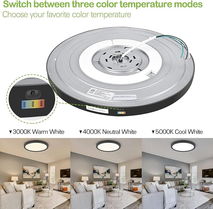 hykolity 18 Inch LED Round Flat Panel Light, 3000K/4000K/5000K CCT Selectable