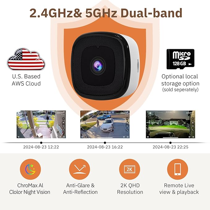 Girafit 3MP 2K Window Camera, 2.4GHz&5GHz WiFi Indoor Cameras (2 Pack)