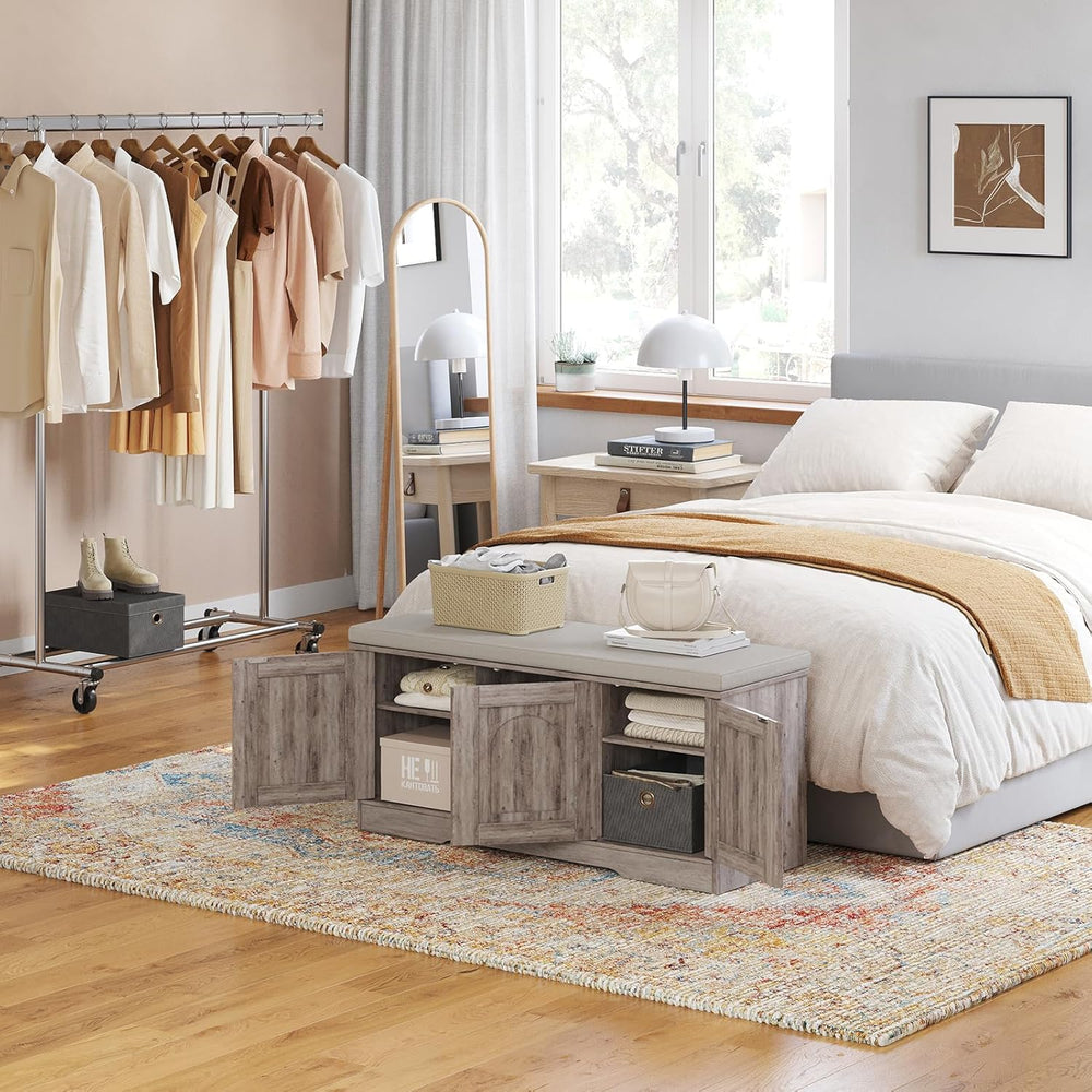 DINZI LVJ Shoe Storage Bench with Cushion, Door, Greige 39.4" LX17.7 H
