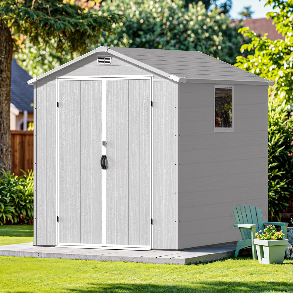 Devoko 6x6 FT Resin Shed with Floor, Outdoor Storage Sheds with Windows
