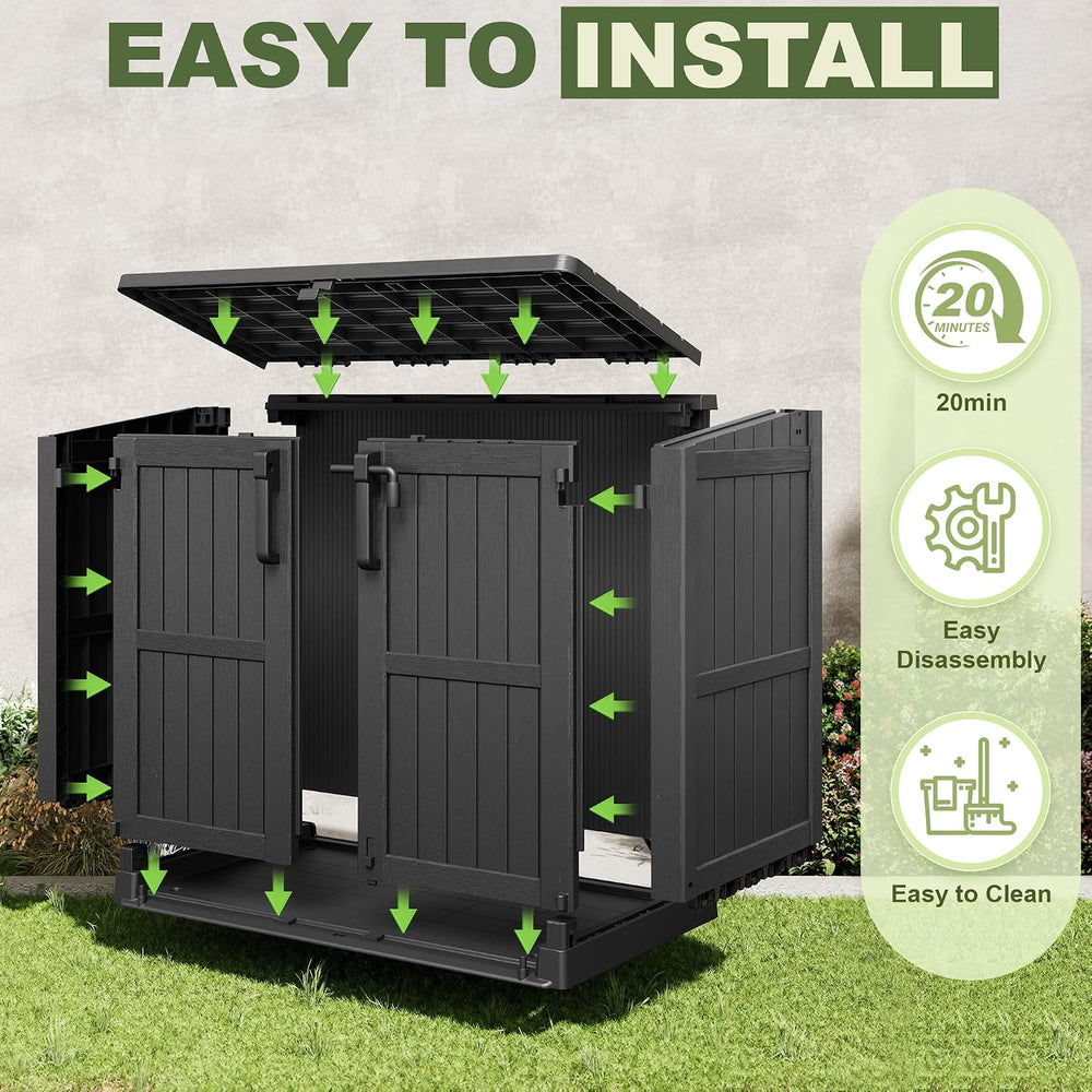 Plastic Outdoor Storage Shed, 37 Cu Ft Weatherproof Outdoor Storage Box with ...