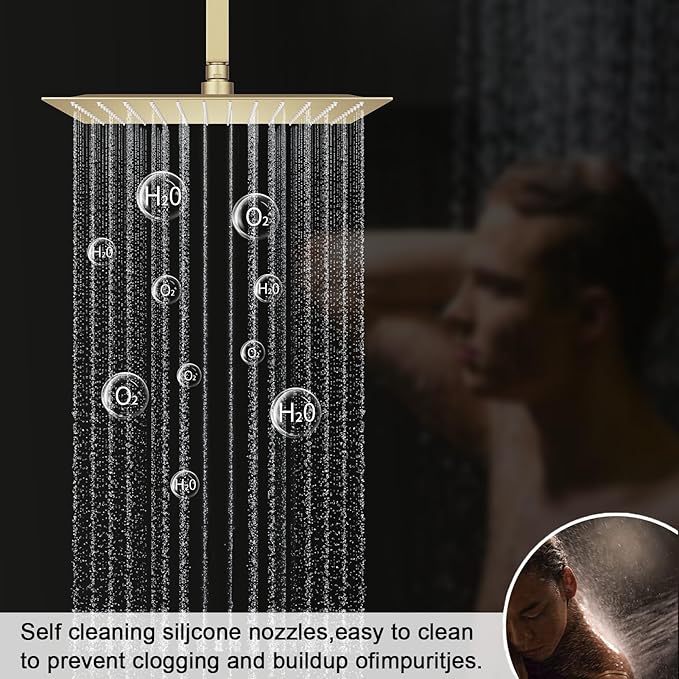 KATAIS Shower Faucet Set Brushed Gold Shower System, Temperature Display Shower