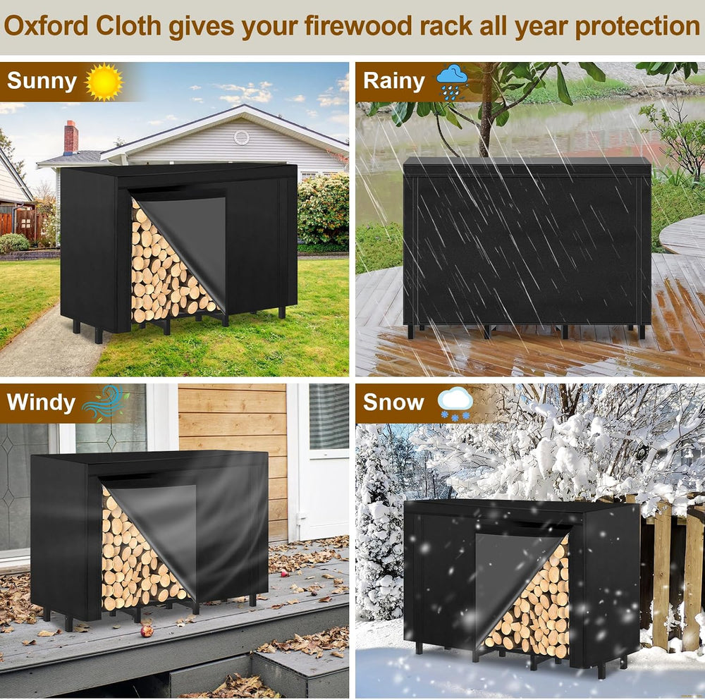 4FT Outdoor Firewood Rack, Wood Storage with 600D Waterproof Oxford Cover Hea...