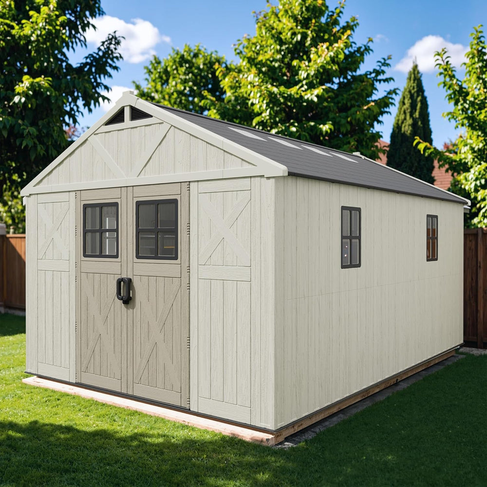 Patiowell 10x14 FT Resin Outdoor Storage Shed with Floor and Skylight