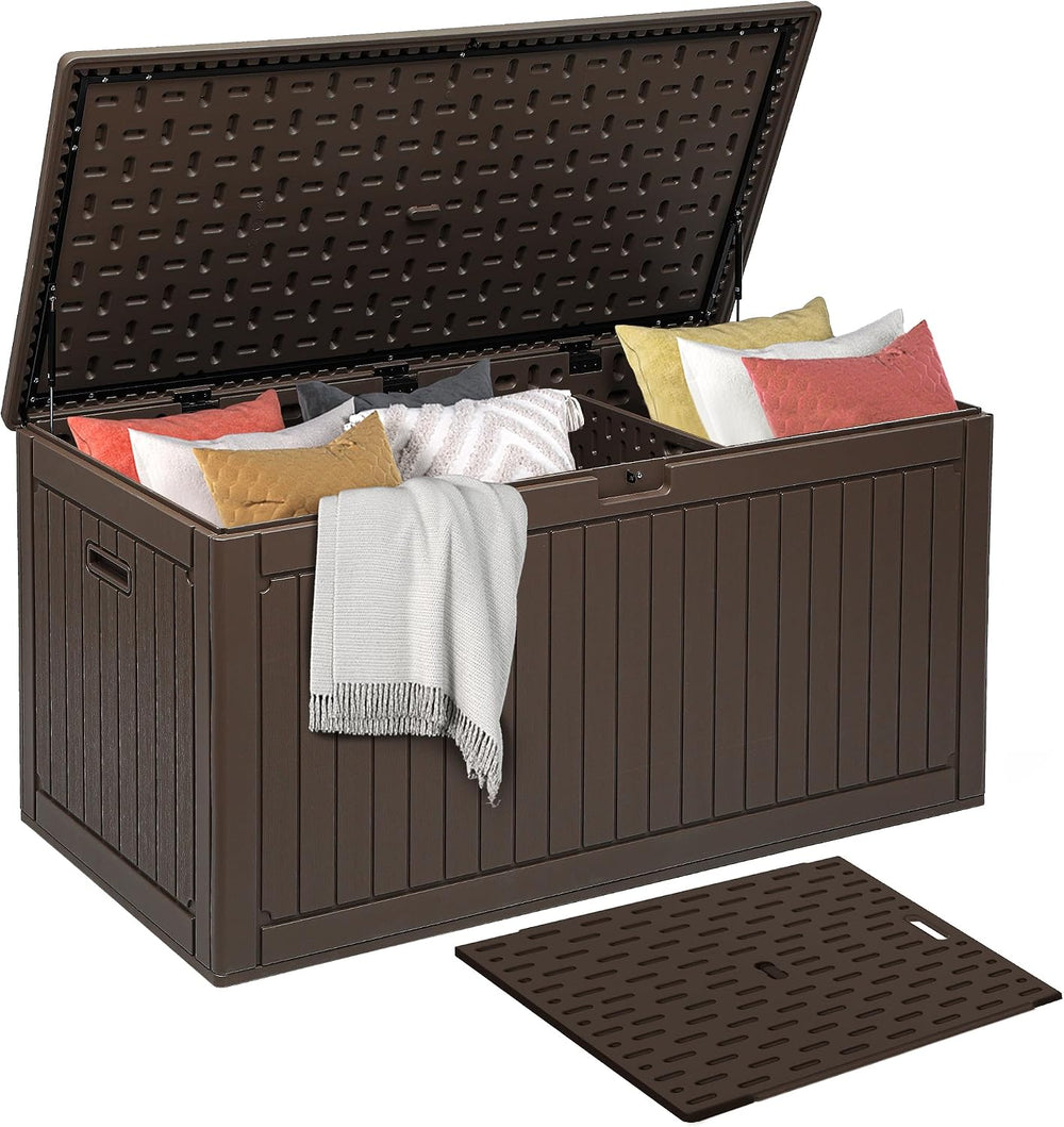 DWVO 320 Gallon Double-Wall Deck Box with Divider, XXL Extra Large Resin Outd...