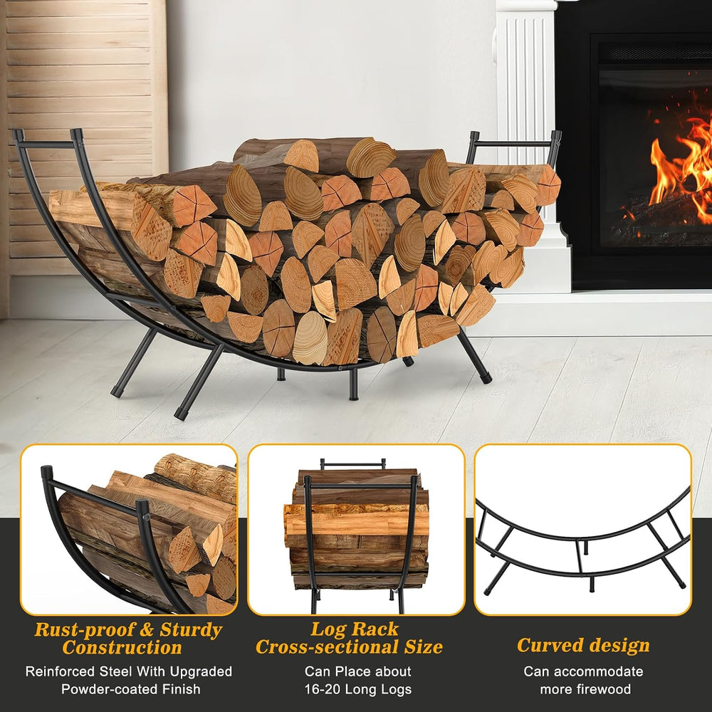Curved Firewood Rack,48 in Powder-coated Log Holder for Firewood Storage