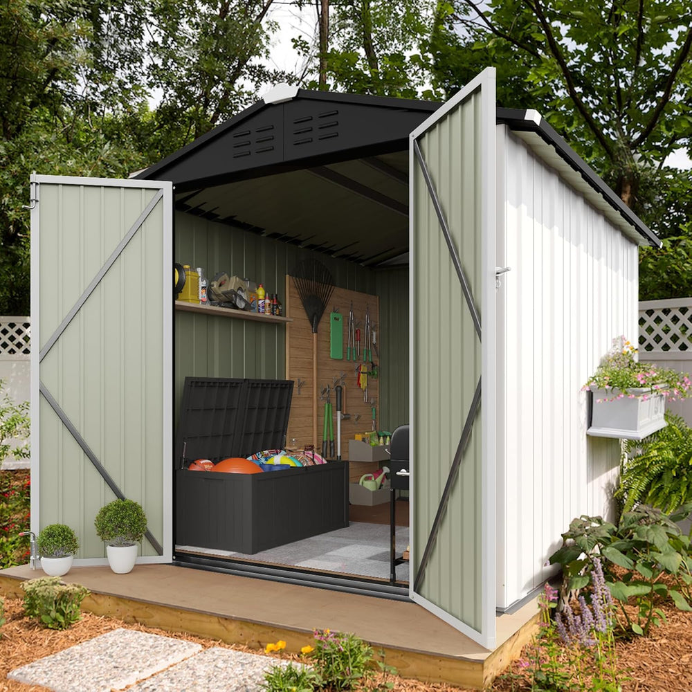 Flamaker 6x8 FT Storage Shed Waterproof Metal Garden Shed with Lockable Door ...