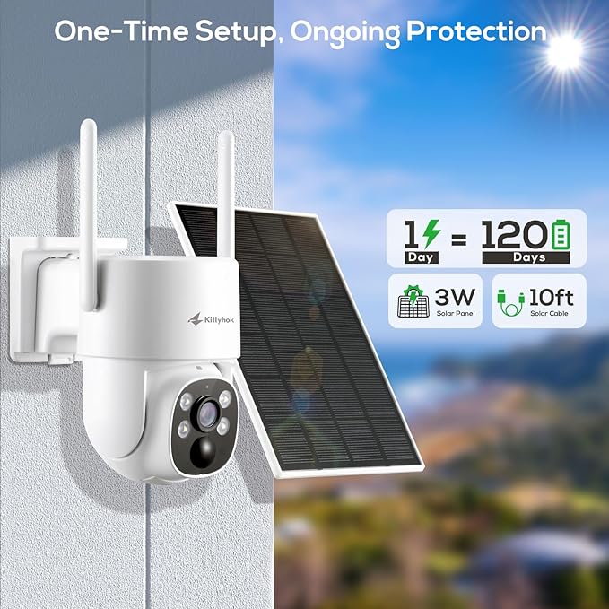 Kittyhok Solar Security Cameras Wireless Outdoor, 360° Pan & Tilt Home Se...