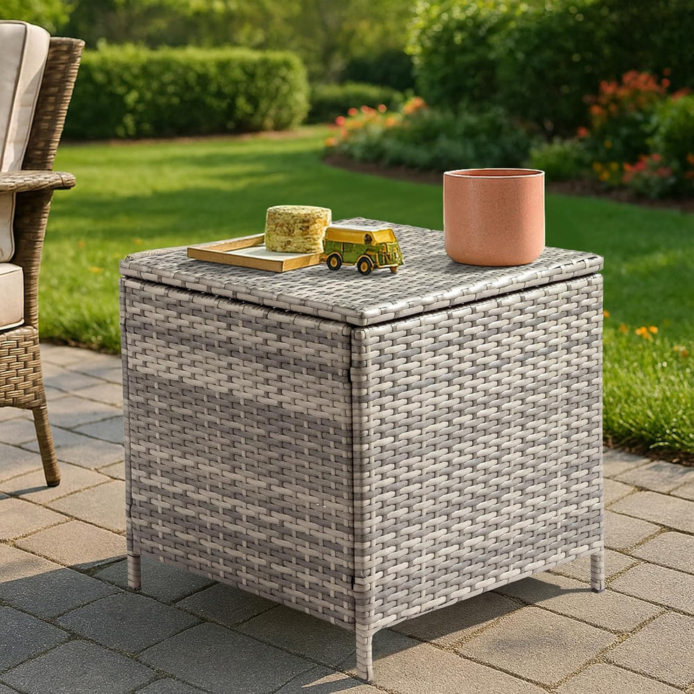 VINGLI 27 Gallon Outdoor Deck Box, Wicker Outdoor Storage Box with Lid, Small...