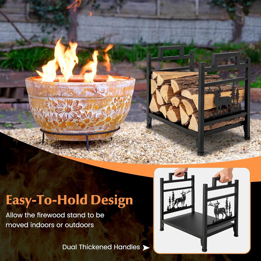 IRONMAX 18" Heavy Duty Firewood Rack with Bottom Tray and Handles