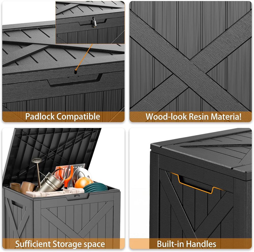 31 Gallon Outdoor Storage Box, Large Resin Deck Box for Patio Cushions, Garde...