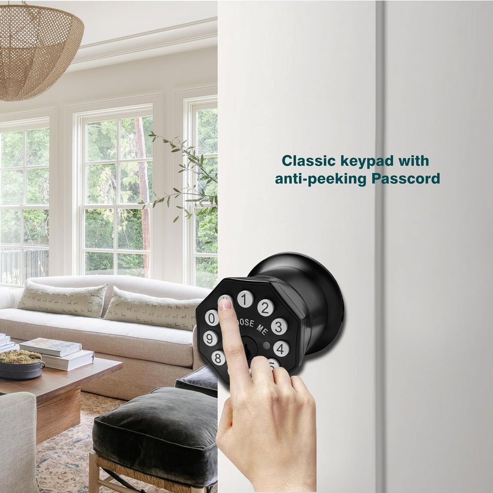 Door Knob with Keypad and Key, Keyless Entry Door Lock,Smart Digital Knob Unl...