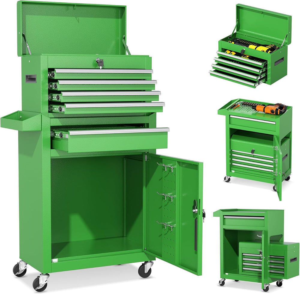 INTERGREAT Tool Chest Cabinet, 5-Drawer Rolling Tool Chest with Detachable To...