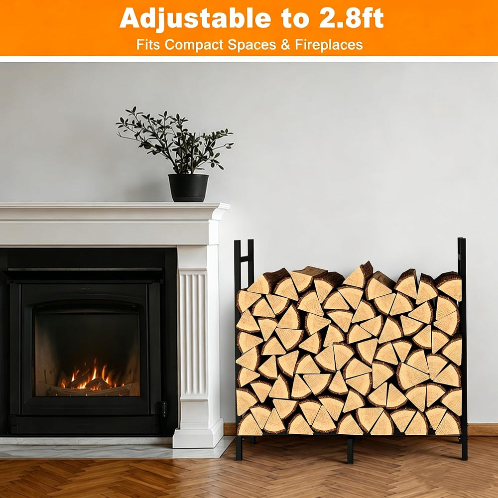 5.3ft Black Firewood Rack Outdoor, Heavy Duty Adjustable