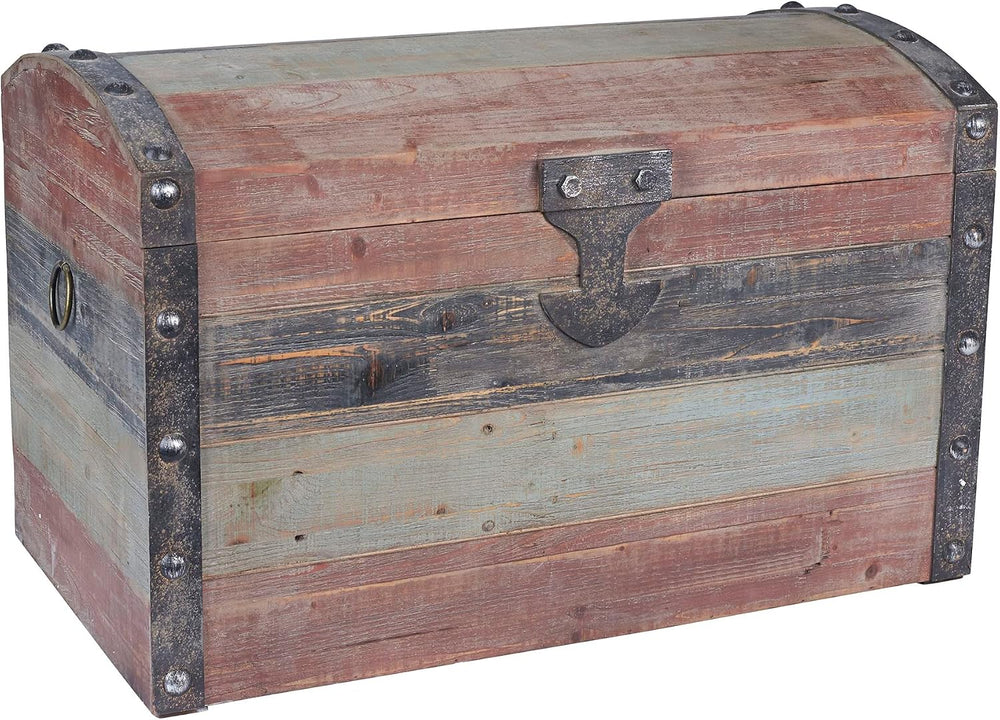 Household Essentials Large Wooden Storage Trunk, Weathered Wood with Paint Fi...