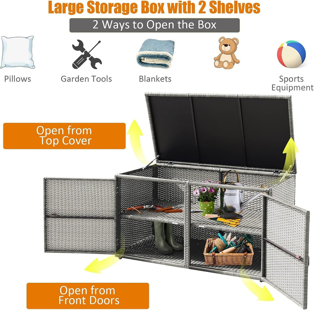 HAPPYGRILL Deck Box Outdoor Patio Pool Storage Box Outside Rattan Wicker Stor...