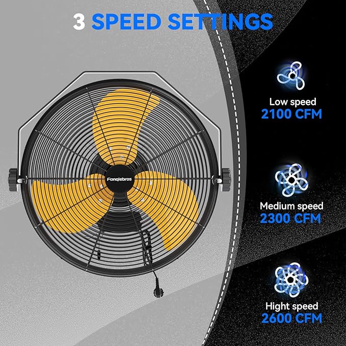 2600 CFM 14 inch Outdoor High Velocity Wall Mounted Fan, 3-Speed Metal Fans
