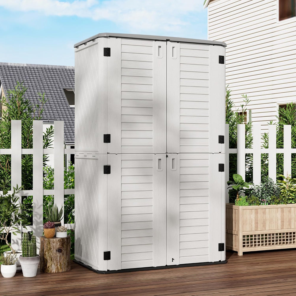 Mrosaa Outdoor Storage Cabinet Waterproof,Resin Vertical Storage Shed Lockabl...