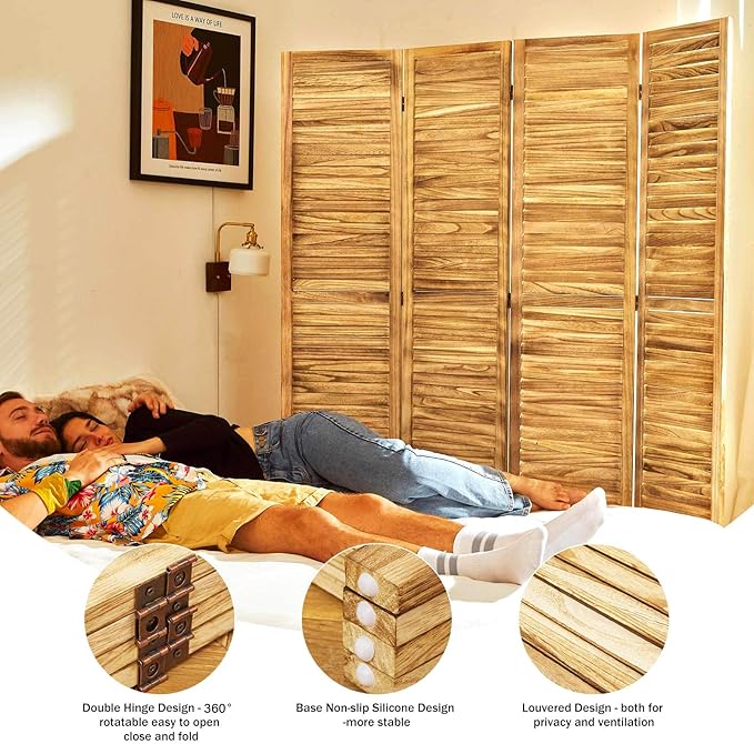 Room Dividers and Folding Privacy Screens, Wood Louvered Separators Divider Wall