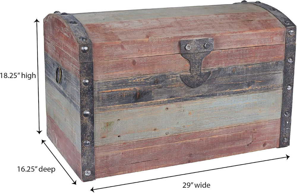 Household Essentials Large Wooden Storage Trunk, Weathered Wood with Paint Fi...