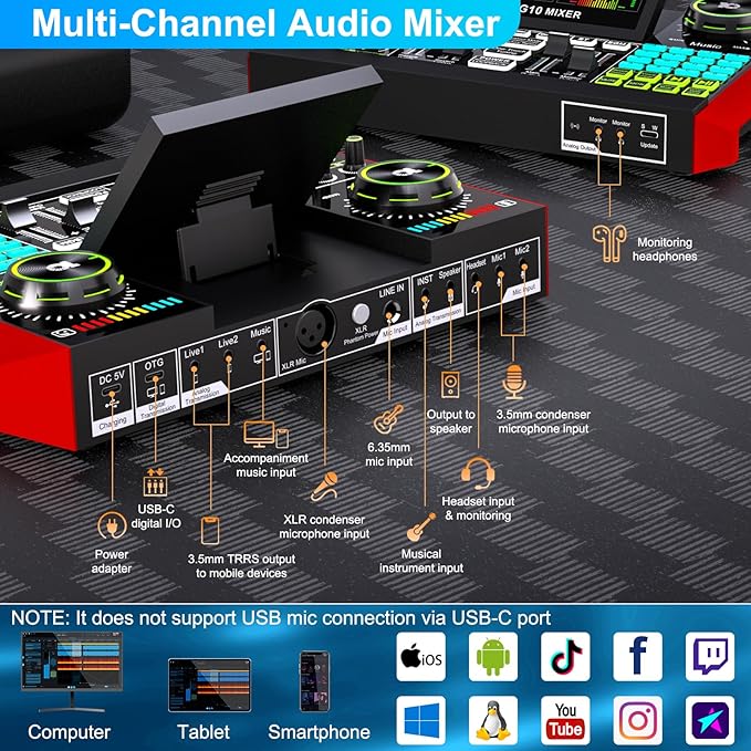 Podcast Microphone Bundle with Live Sound Card Audio Mixer, Podcast Equipment