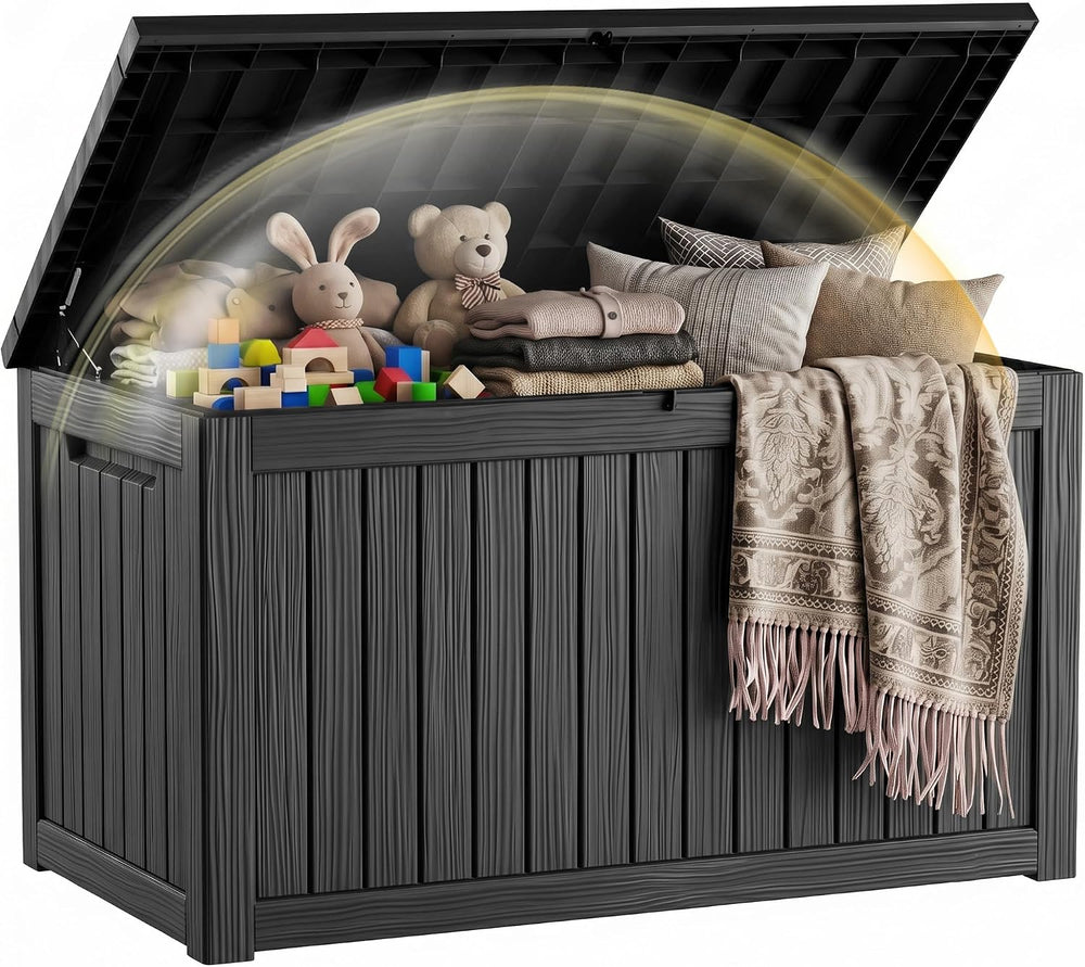 EFU Outdoor Storage Box 320 Gallon Deck Box, Waterproof Resin, Black