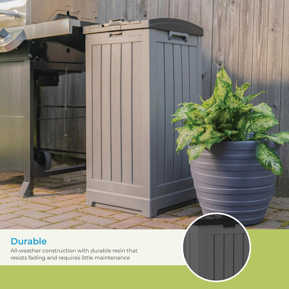 Suncast 39-Gallon Resin Outdoor Hideaway Trash Can with Lid for Backyard, Dec...