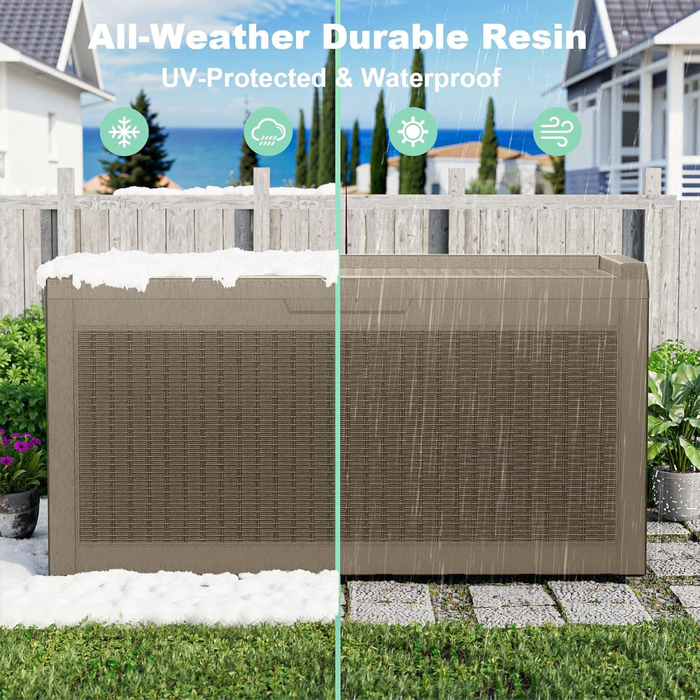 DRATO 70 Gallon Outdoor Storage Box Waterproof, Lockable Resin Deck Box for P...